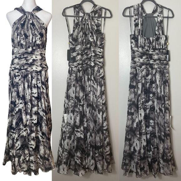 TADASHI SHOJI DRESS 8 GRAY FALL WEDDING GUEST GOWN LONG FORMAL EVENING SILK - Picture 1 of 14